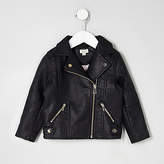 Thumbnail for your product : River Island Mini girls black faux leather biker jacket