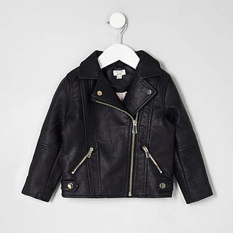 River Island Mini girls black faux leather biker jacket