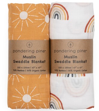 Etsy Organic Baby Muslin Swaddle Blankets - Sun & Rainbow Blanket 2 Pack Cotton & Natural Bamboo Muslin, Boho Baby, 47" X