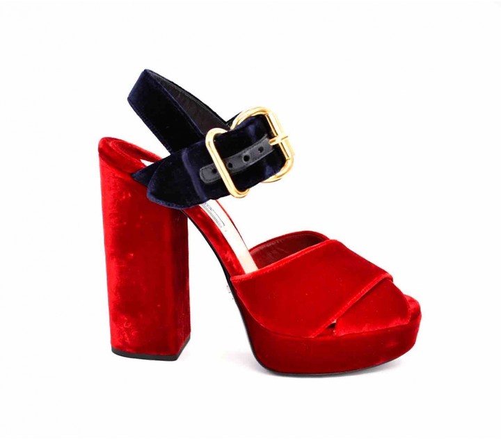 Prada Red Velvet Sandals - ShopStyle