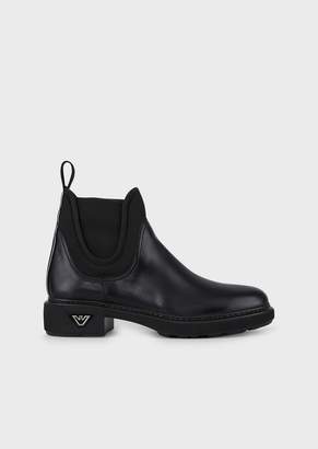 Emporio Armani Leather Booties With Elastic Inserts