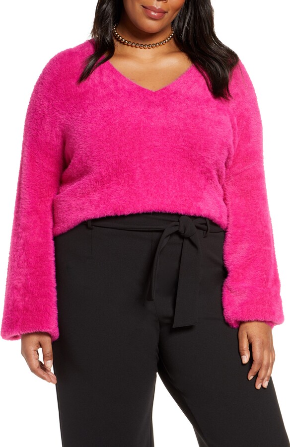 Halogen Fuzzy VNeck Sweater ShopStyle