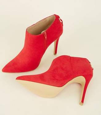 New Look Red Suedette Ring Back Stiletto Shoe Boots