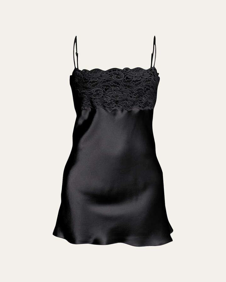 Christine Lingerie Bijoux Lace-Trim Silk Chemise