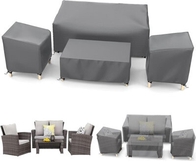 Outdoor Waterproof Patio Furniture Covers 4-Piece Set For Chairs 32In, Loveseat 56In, Coffee Table 45In, Heavy Duty 600D, Grey