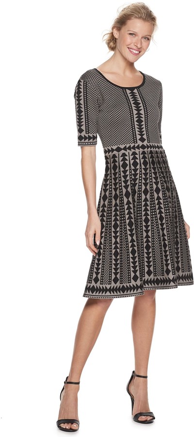 nina leonard geometric print sweater dress