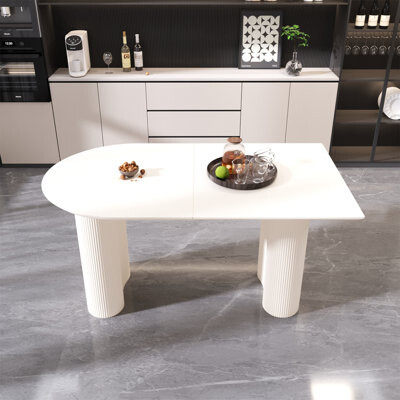 Latitude Run 63-inch New Cream Mdf Dining Table Combination, Accompanied By Irregular Side Tables, Is A Warm And Happy Choice For 4-8 People.