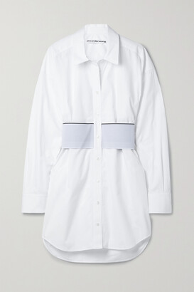 Alexander Wang Jacquard-trimmed Cotton-poplin Mini Shirt Dress - White