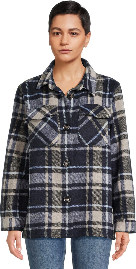 Jason Maxwell Women’s and Women’s Plus Size Plaid Button Down Shacket, Sizes S-3X