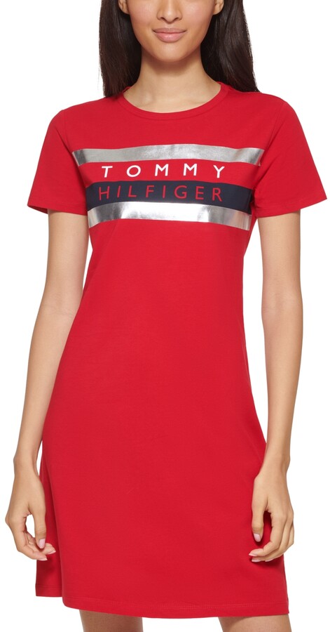 Tommy Hilfiger Women's Short-Sleeve Foil Logo Dress - ShopStyle