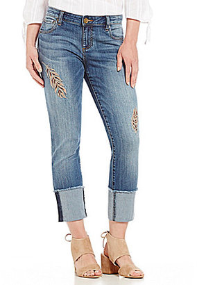 KUT from the Kloth Cameron Feather Embroidered Straight Leg Jeans