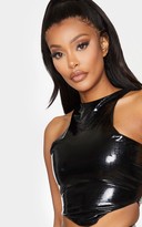 Thumbnail for your product : Red Label Shape Black PU Embossed Curve Hem Crop Top
