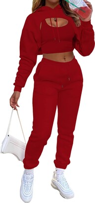Vssjavun Women's Sexy 3 Piece Tracksuits - Long Sleeve Pullover Crop Top  Hoodie +Tank Top+Drawstring Long Pants Sweatsuit - ShopStyle
