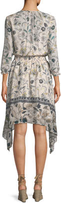 Shoshanna Jayne Floral-Print Silk Dress w/ Hankie Hem