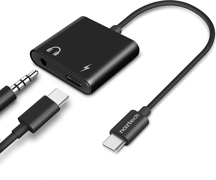 Naztech USB-C to 3.5 mm Audio Plus Charge Adapter, Black (15163)