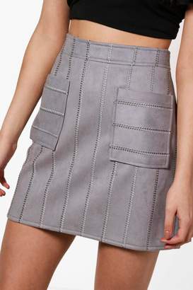 boohoo Inara Embroidered Stitch Pocket Front A Line Skirt
