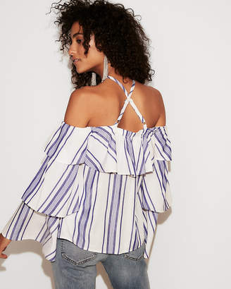 Express Tiered Sleeve Striped Halter Top
