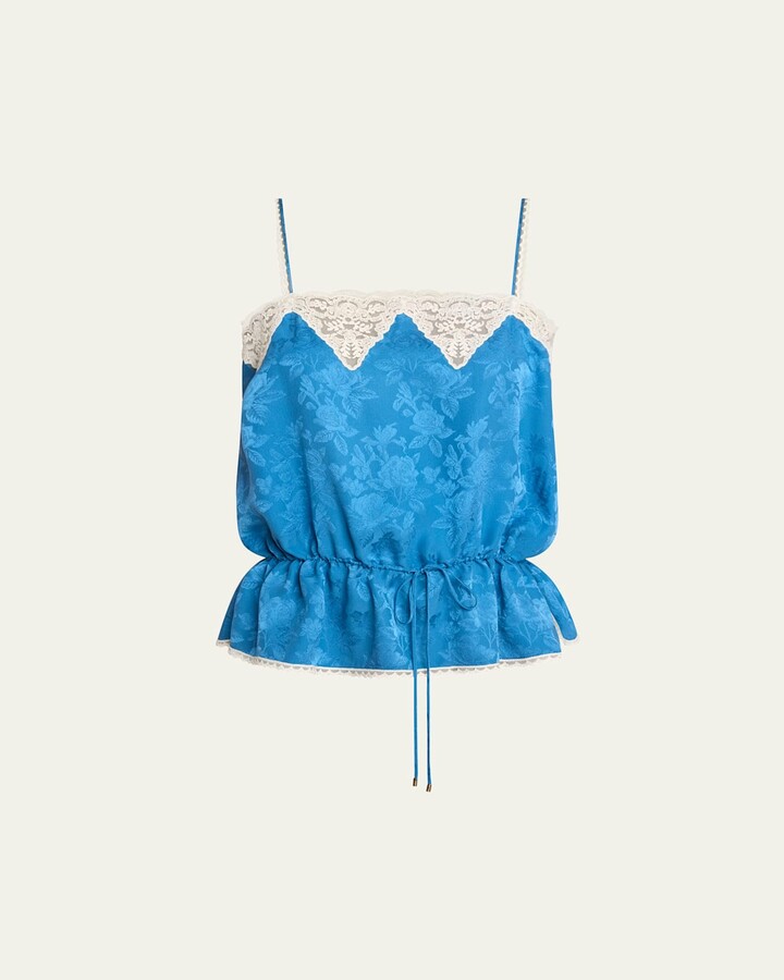 Chloé Lace-Trim Floral Silk Jacquard Camisole Top