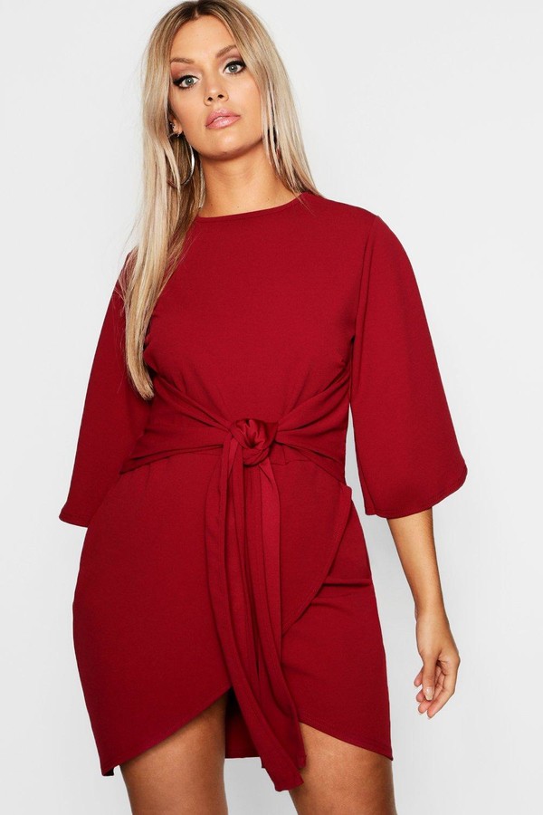 kimono sleeve tie waist wrap dress