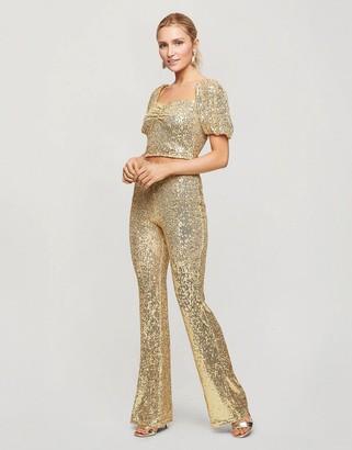 Miss Selfridge sequin kickflare pants in gold