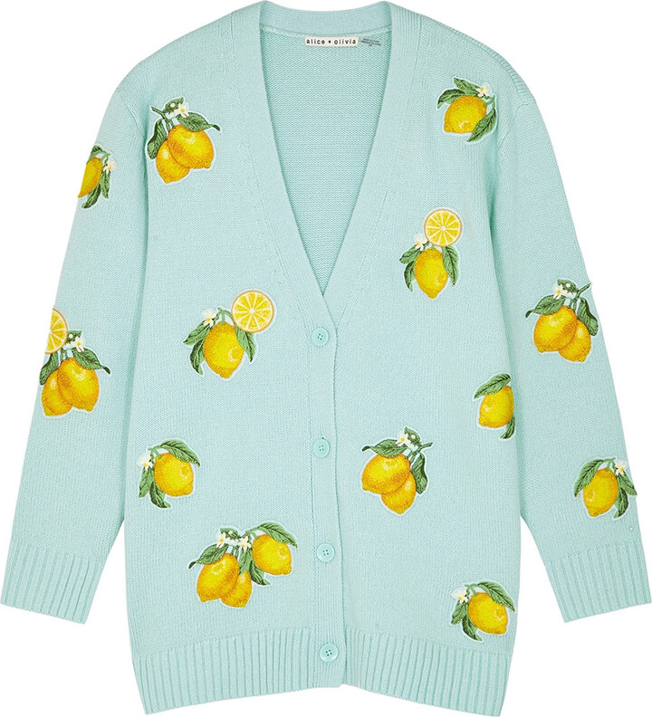 Alice + Olivia Bradford Lemon-embroidered Wool-blend Cardigan