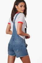Thumbnail for your product : boohoo Amelie Patch Denim Dungaree Shorts