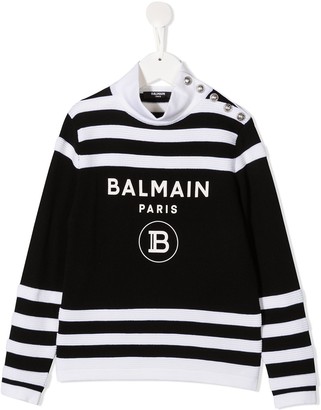 Balmain Kids Logo Striped Jumper
