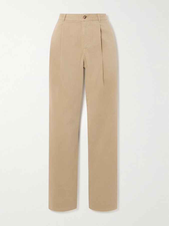 Ralph Lauren Collection Fallon Pleated Brushed Cotton-twill Straight-leg Pants - Neutrals