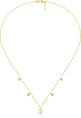 Genevieve Collection Women's Yellow / Orange 18K Yellow Gold Moon & Star Shape Diamond Necklace Choker