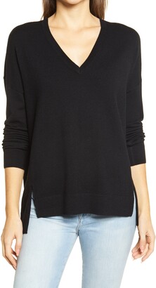 Women's Merino Wool V Neck Black Sweater | Shop the world’s largest ...