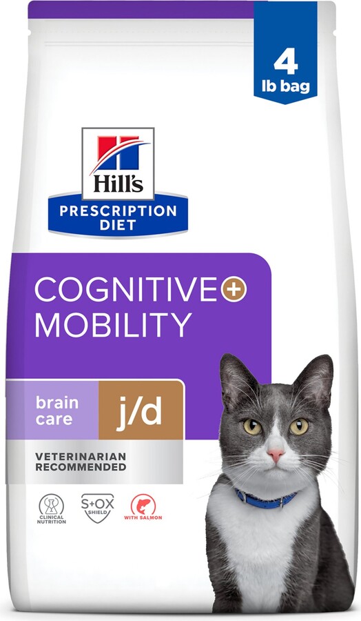 Hill's Prescription Diet Brain Care + j/d Joint Care Salmon Dry Cat Food, 4-lb bag