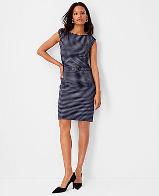 Ann Taylor Houndstooth Belted Sheath Dress