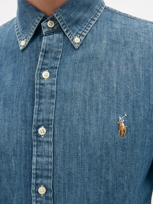 Polo Ralph Lauren Slim-fit Logo-embroidered Cotton-chambray Shirt - Denim