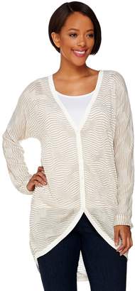 Halston H By H by Long Sleeve Metallic Thread Button Front Cardigan