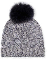 Thumbnail for your product : Sofia Cashmere Marbled-Knit Beanie Hat w/ Fur Pompom
