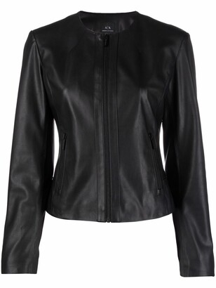 Armani Exchange Faux Leather Collarless Jacket