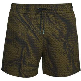 Bottega Veneta Intrecciato-print Swim Shorts - Mens - Khaki