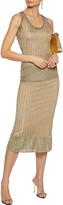 Thumbnail for your product : Herve Leger Fluted Metallic Ribbed-knit Midi Skirt