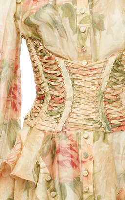 Zimmermann Espionage Floral-Print Corset-Detailed Silk Dress