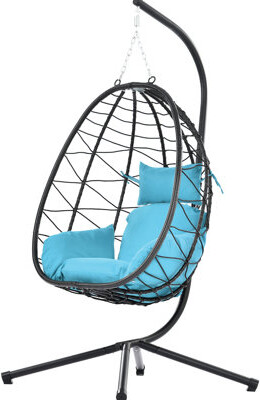 Ebern Designs Indoor Outdoor Swing Chair With Stand: 100% Hand Woven Modern For Porch Backyard Garden Egg Filler Water  Bedroom Patio