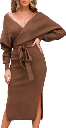 Florboom Women's Dress V Neck Petal Short Sleeve Wrap Dress Ruffle Hem Tunic Dresses