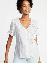 Thumbnail for your product : Old Navy V-Neck Button-Front Cutwork Blouse for Women