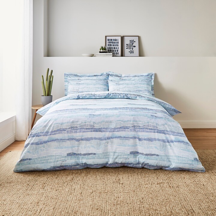 Dunelm Ripley Seafoam 100 Cotton Duvet Cover and Pillowcase Set Blue