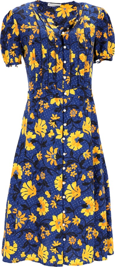 Altuzarra Madelena Printed Buttoned Midi Dress in Multicolor Silk