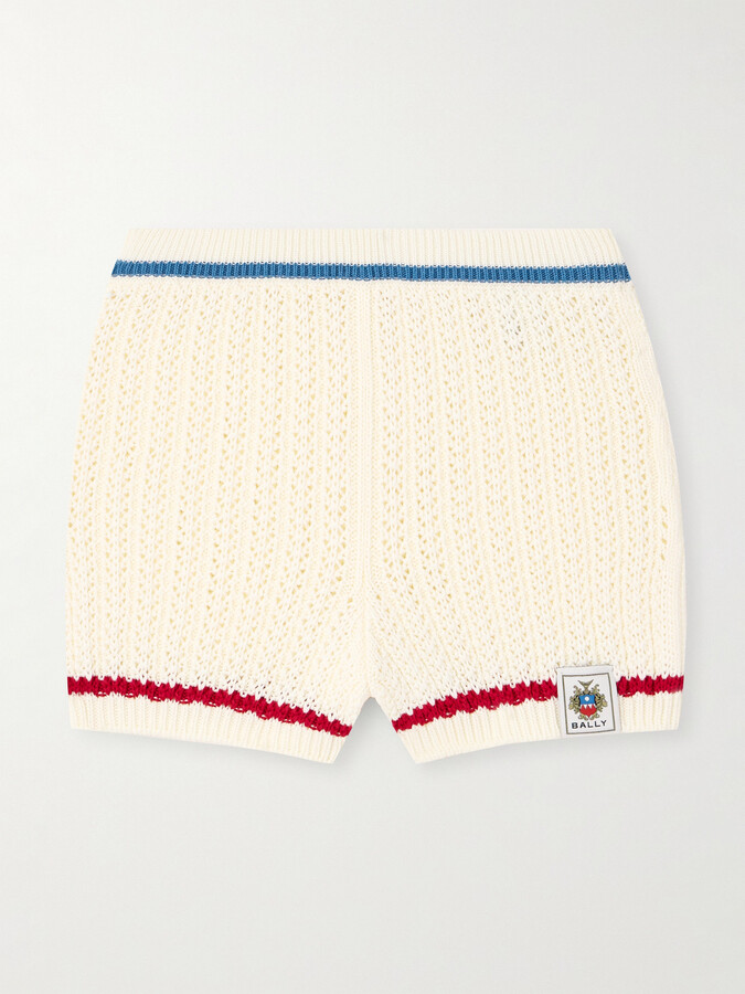 Bally Striped Open-knit Cotton Shorts - Cream