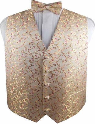 Generic Men's Microfiber Swirl Pattern Wedding Groomsman Waistcoat&Ascot Tie Set (Gold