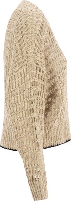 Brunello Cucinelli Dazzling Rustic Net Sweater In Linen And Silk
