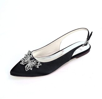 Lgykumeg Women's Wedding Shoes Flat Heel Pointed Toe Wedding Flats Classic Sweet Wedding Party & Evening Satin
