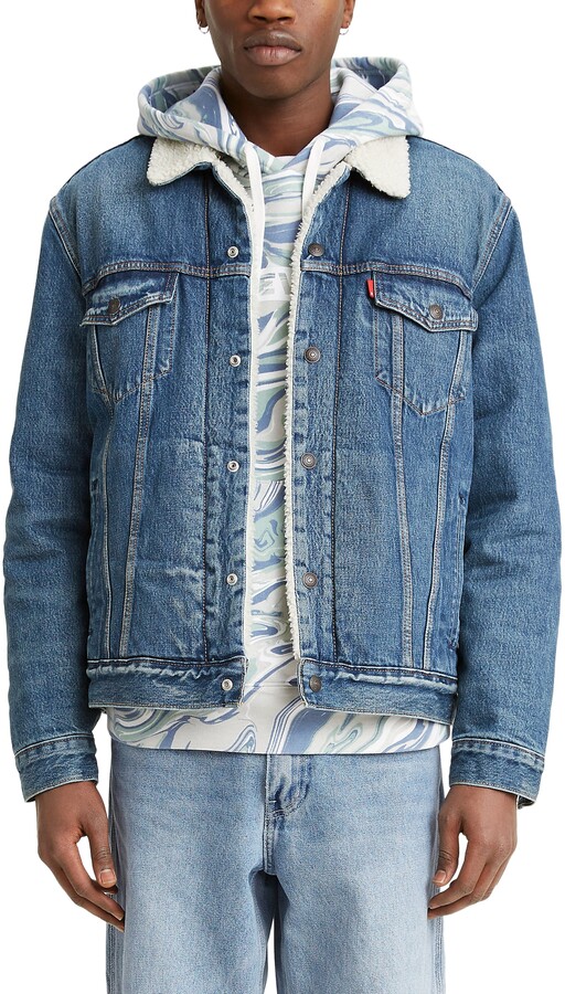mens denim jacket faux fur collar
