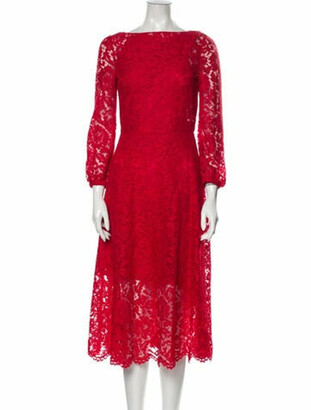 Valentino Lace Pattern Midi Length Dress Red - ShopStyle
